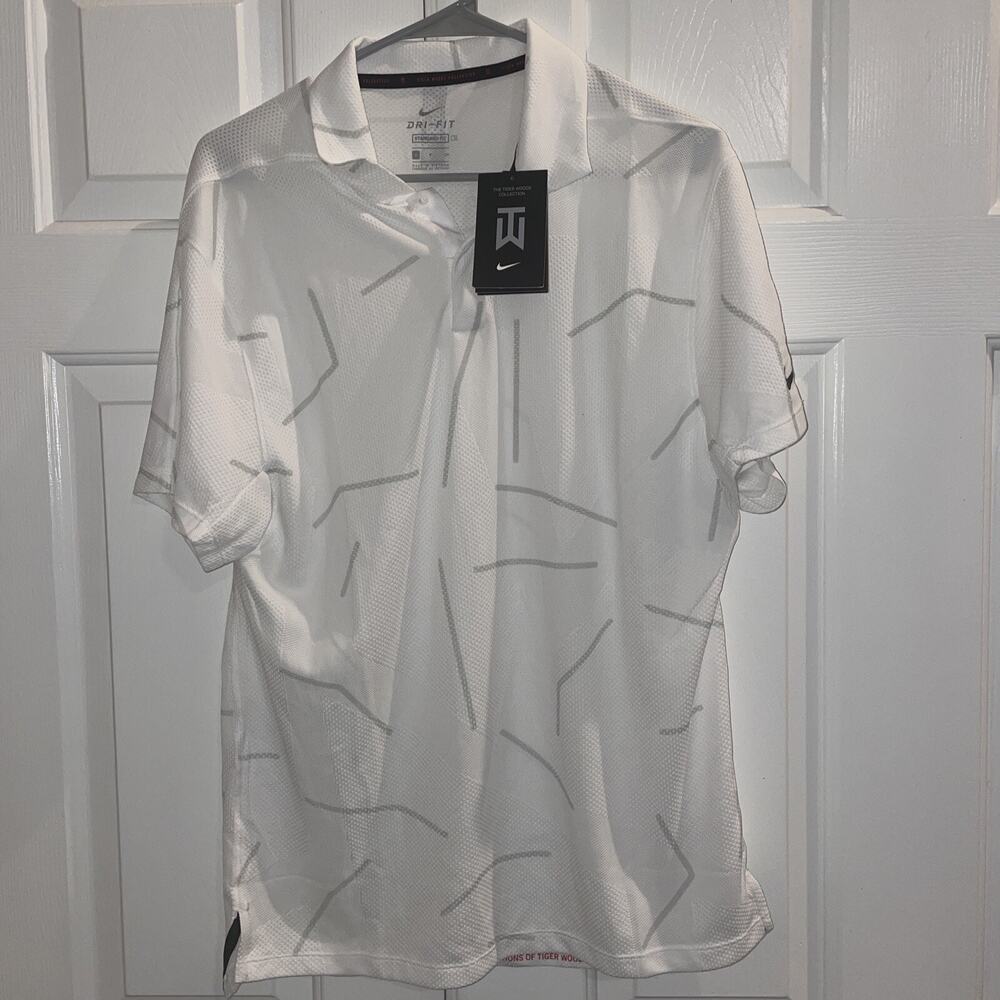 MEN’S NIKE DRI-FIT TIGER WOODS POLO SHIRT PHOTON DUST BLACK CU9784 025 sz Small